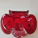 Murano empty pocket Floral shape 3 petals. In Murano Italian blown art glass. Ruby red