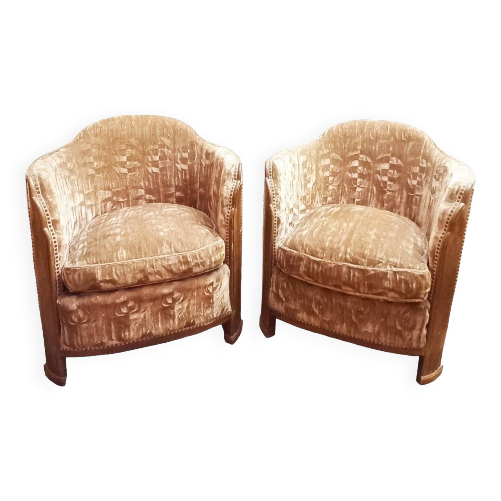 Set of 2 Art Deco armchairs and 2 low chairs in mahogany 1930