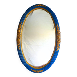 Antique oval mirror, royal blue and gold – rose design – 80 x 52 cm