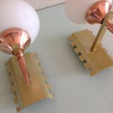 Pair of red copper and white opaline sconces 60s-70s