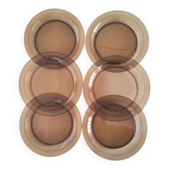 Assiettes à dessert Vereco en verre fumé vintage années 70