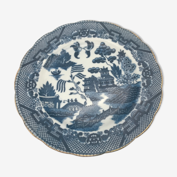 Old earthenware plate with decoration of landscape of asia 19.5 cm