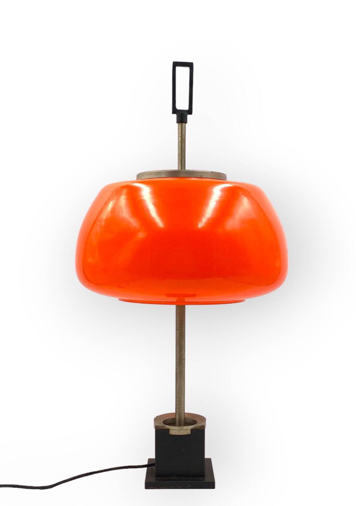 Oscar Torlasco, orange glass table / desk lamp, Prod. Lumi, 1960 ca.