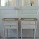 Pair of beautifully crafted bedside tables, end tables, pearl gray.