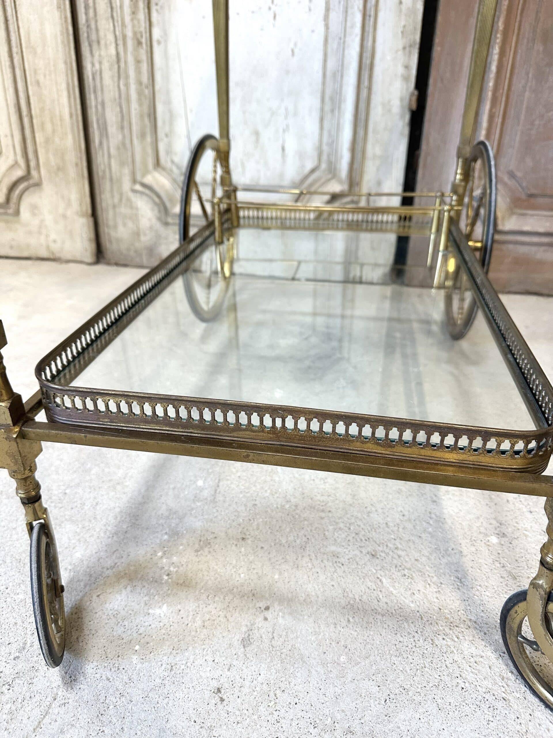 Rolling bar cart in brass and bronze circa 1960
