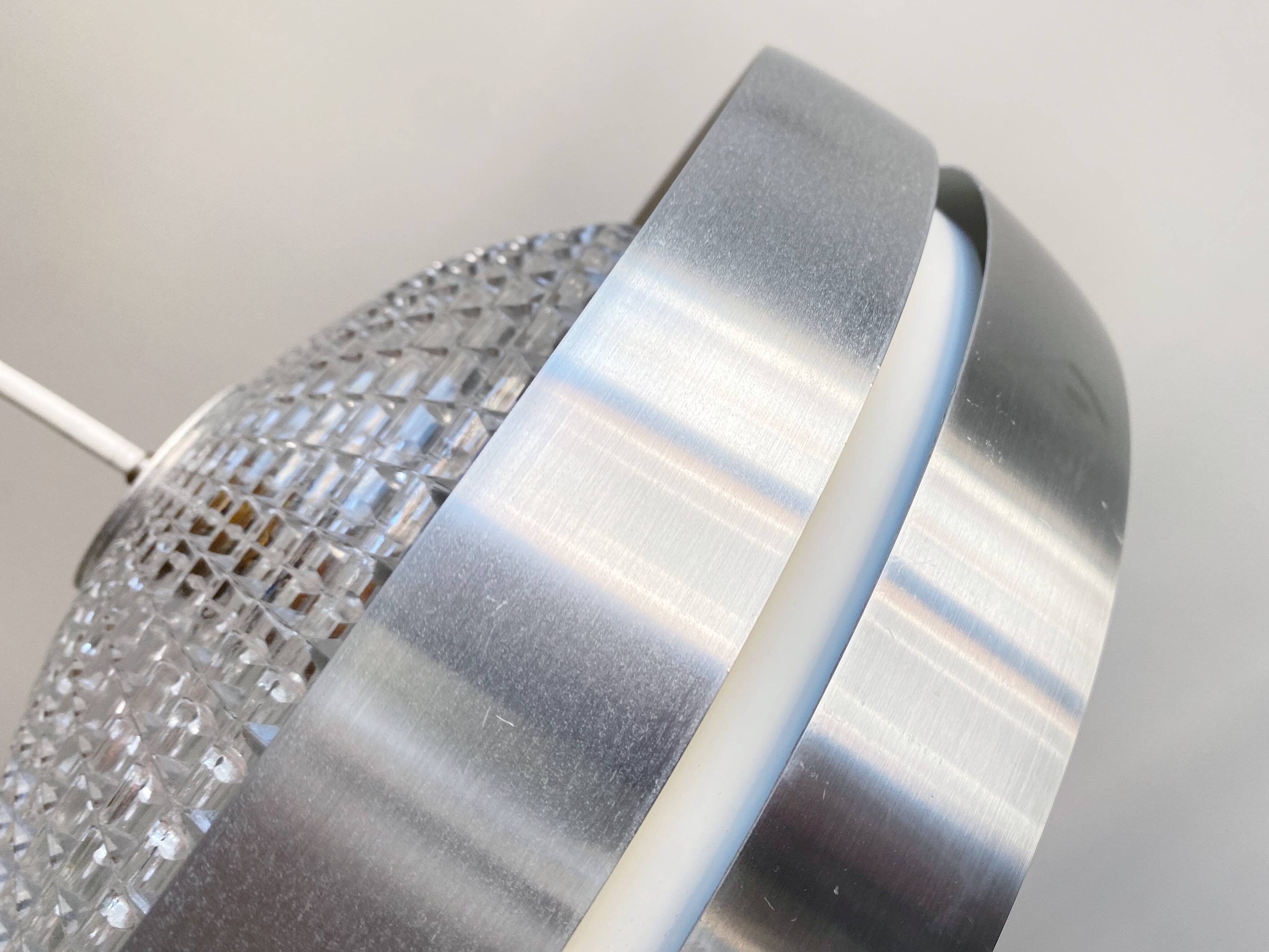 Vintage RAAK hanging lamp B-1044, aluminium and glass shade