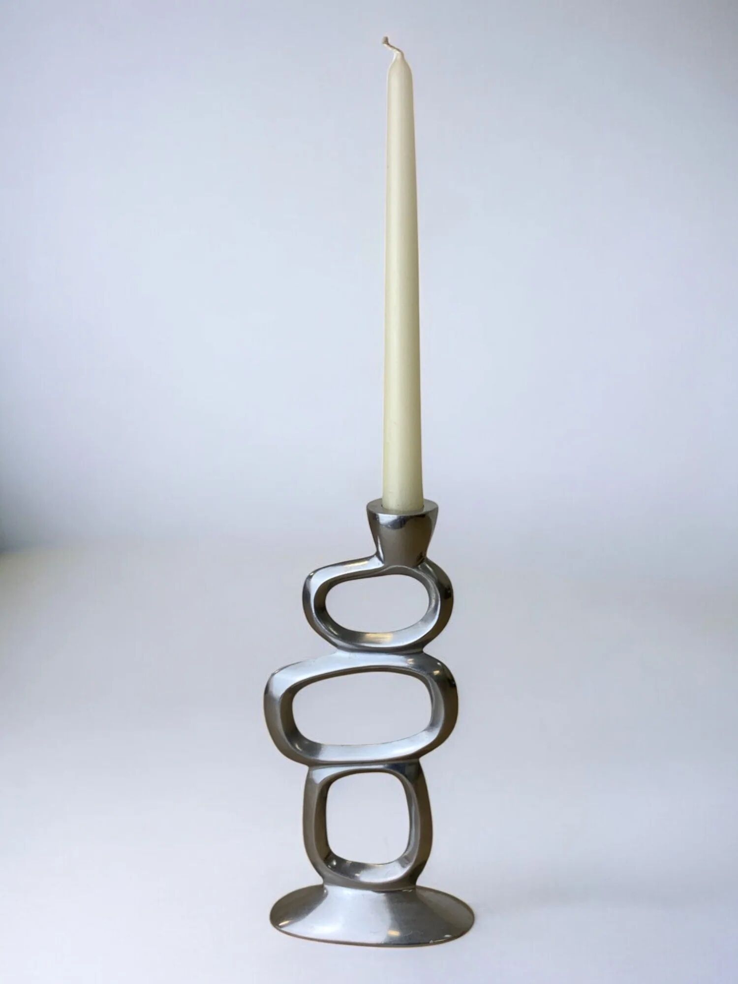 Circle candlestick by Matthew Hilton, solid aluminium, circa 1980