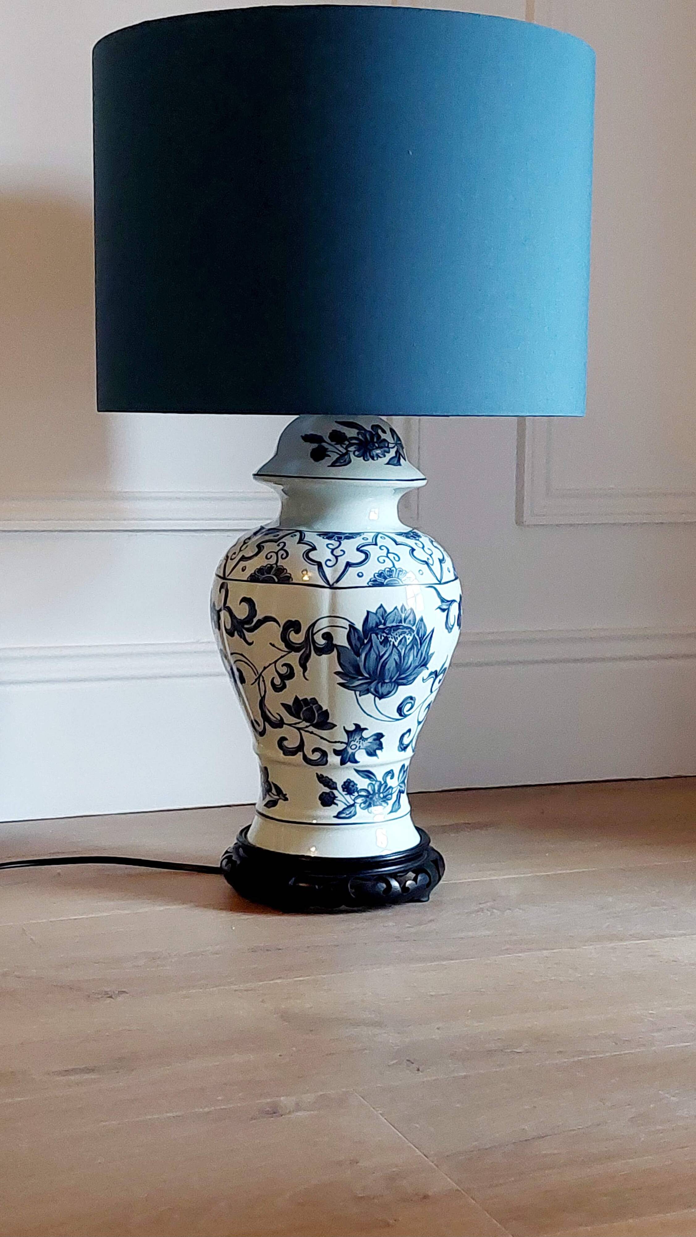 Hand-painted blue and white Paris porcelain lamp, circa 1980