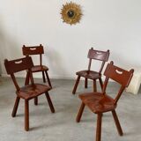Set of 4 Imperial Loyalist brutalist wooden chairs, vintage 60s design