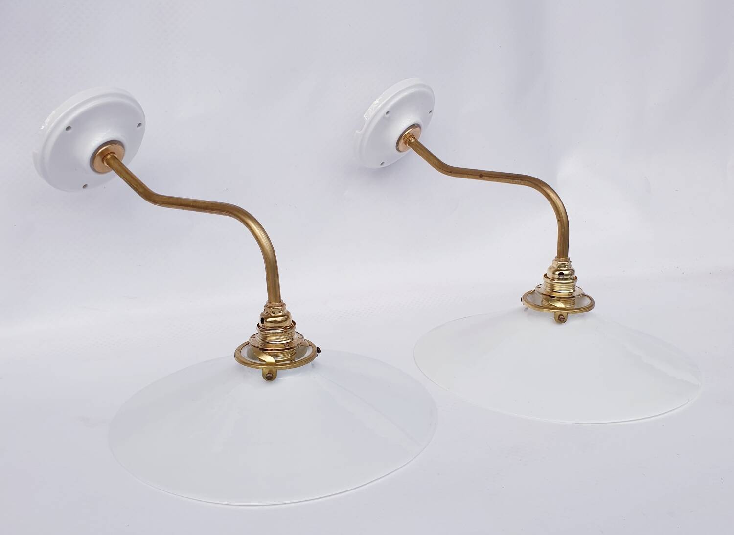 White opaline swan neck wall lights