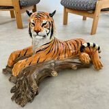 Old vintage ceramic tiger 70s Italian design lying position