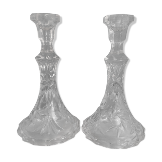 Pair of glass candle holders