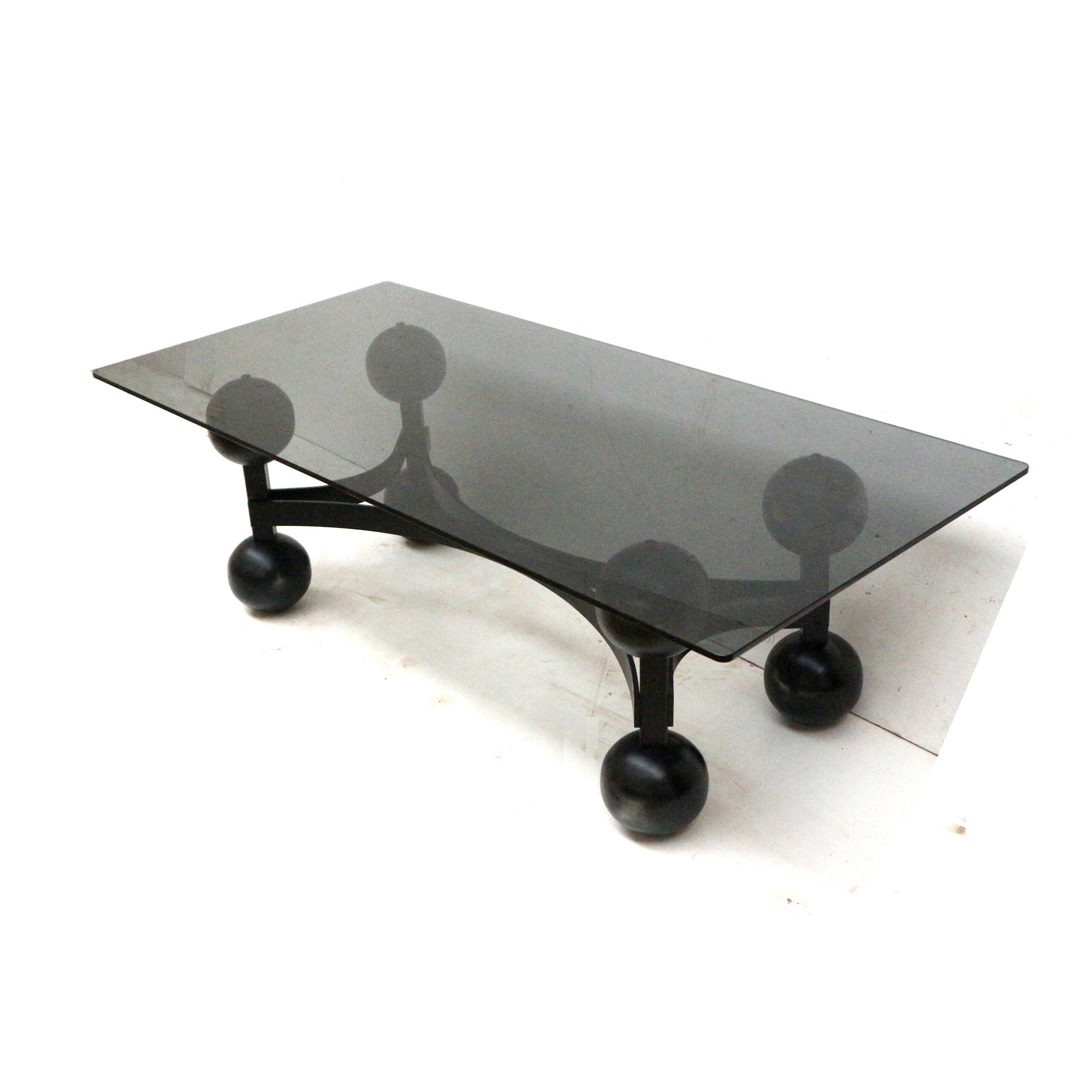 Grande table basse vintage brutaliste Space Age avec plateau en verre fabriquée dans les années 70