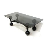 Large vintage Brutalist Space Age coffee table with glass top made in the 70s