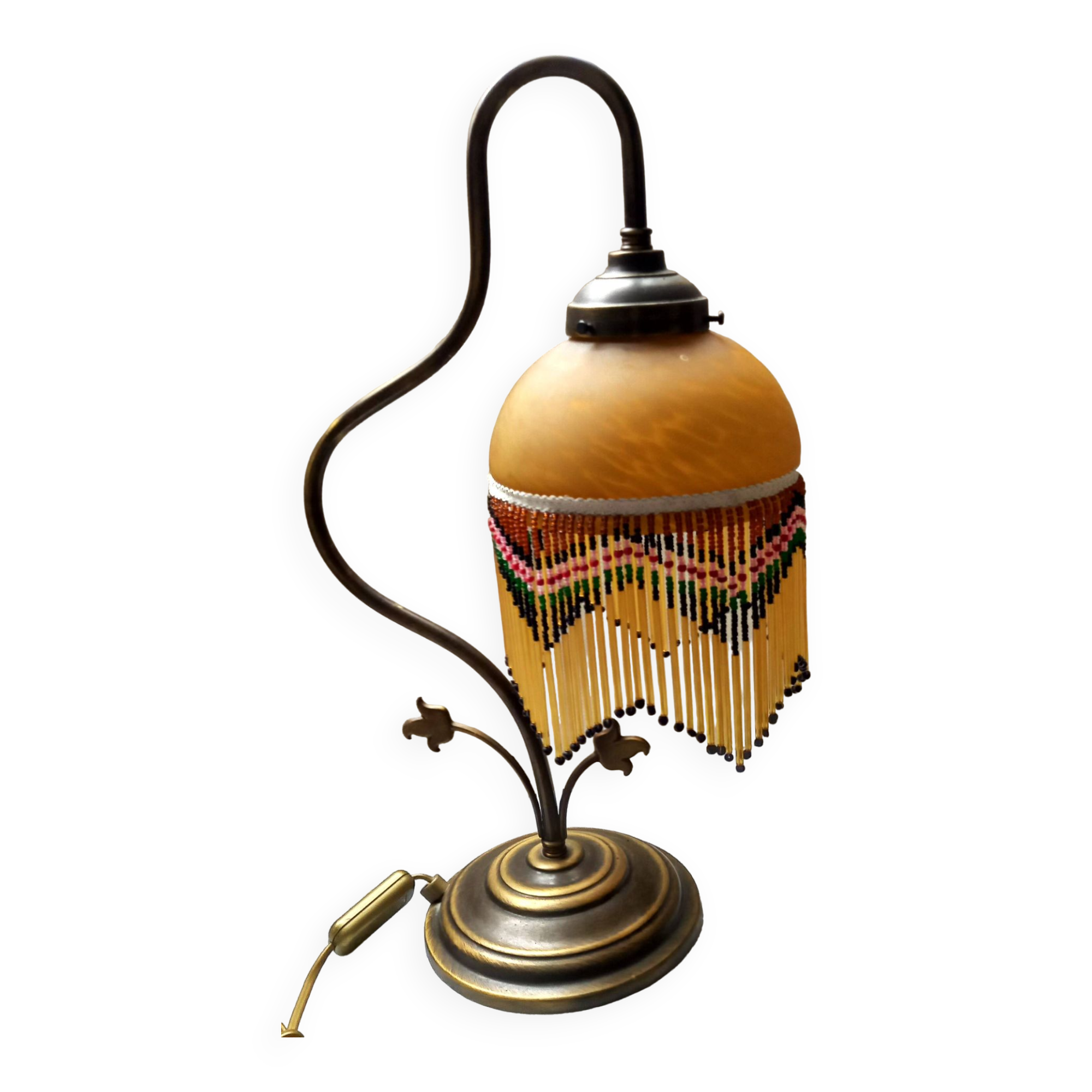 Art-deco brass lamp with pearls