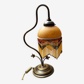 Art-deco brass lamp with pearls