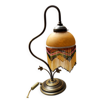 Art-deco brass lamp with pearls