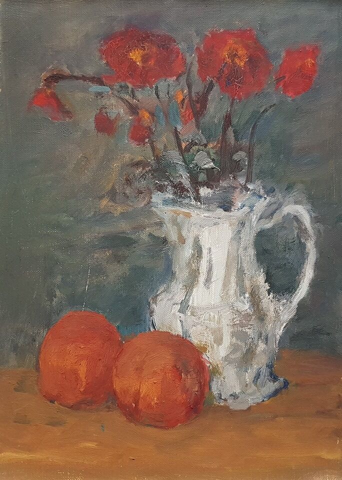 Painting by Nagao Usui: "Bouquet of orange cquelicots"