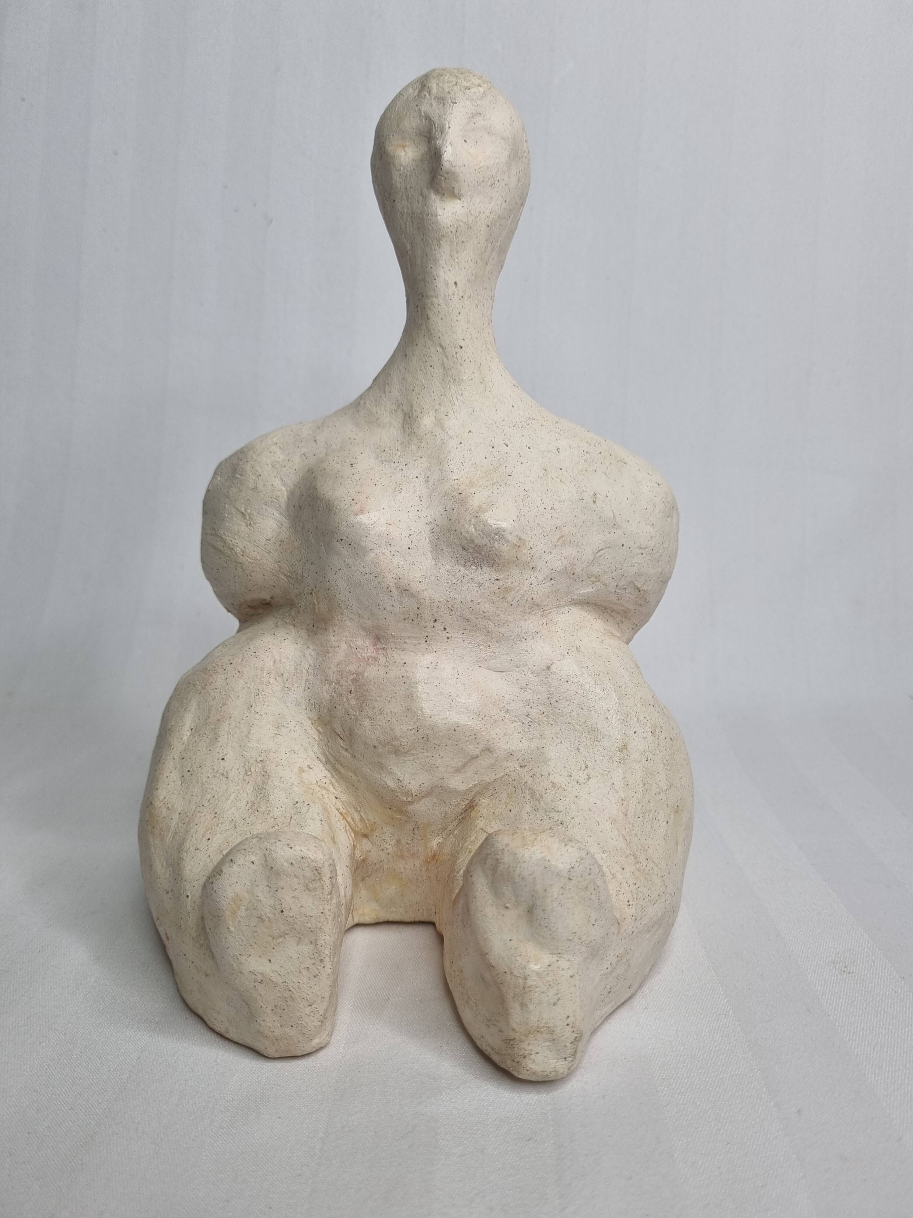 Modern white terracotta sculpture, Stylized female figure, 20 cm
