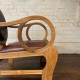 Pair of Hungarian Walnut & Leather Chairs by Lajos Kozma 1884-1948