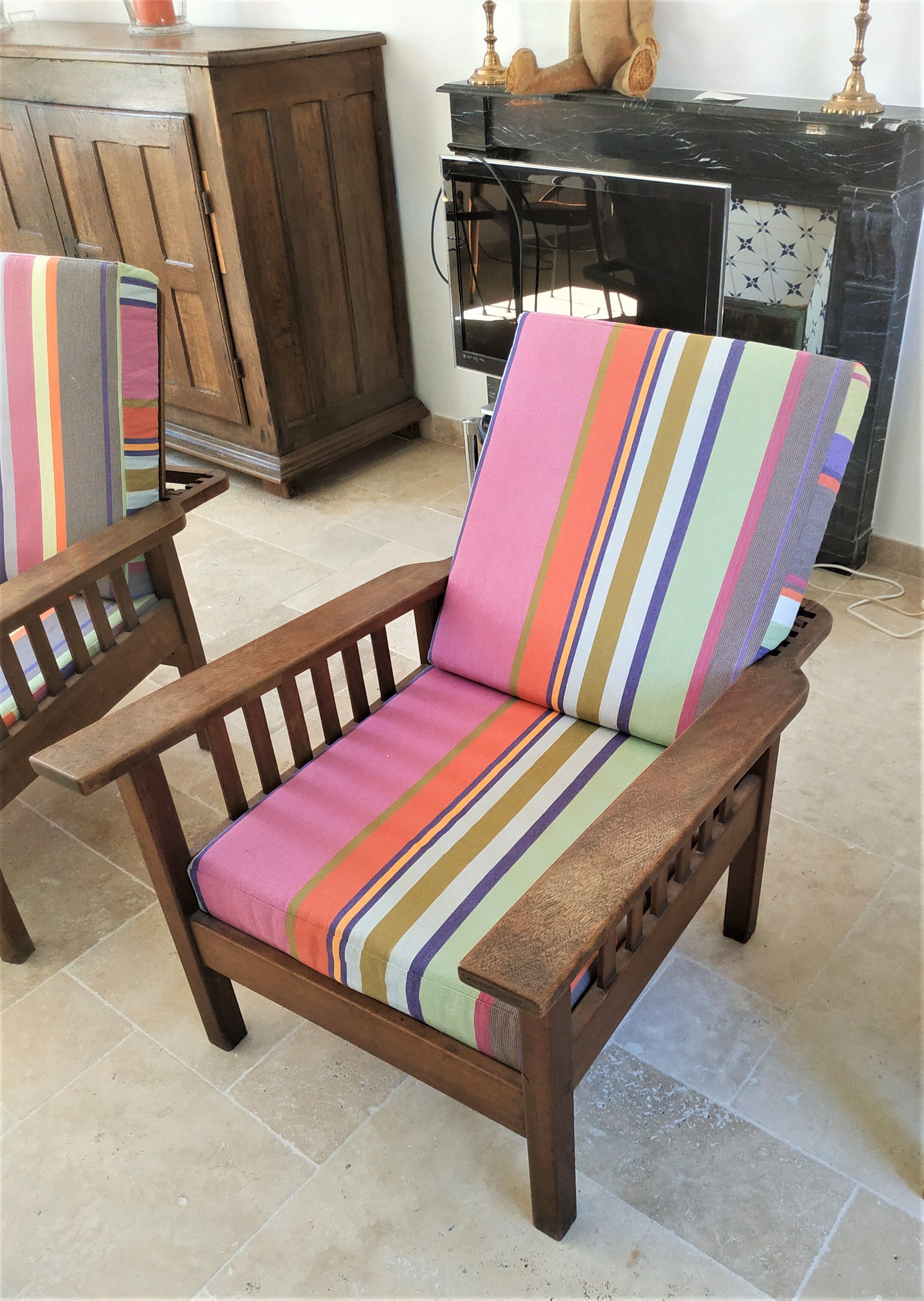 Morris armchairs reclining backrest in exotic wood