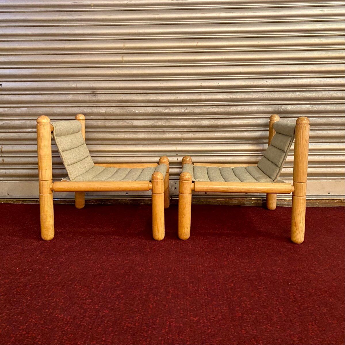 Pair of 1970s/80s armchairs in natural wood