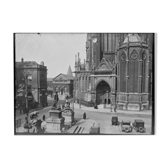 Old photo glass plate negative black and white 13x18 cm Metz vintage cars