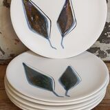 Six ceramic plates with matt enamel 50s
