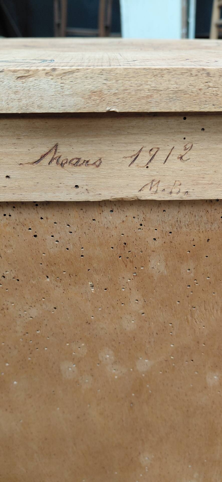 Miniature pyrographed wardrobe from 1912.