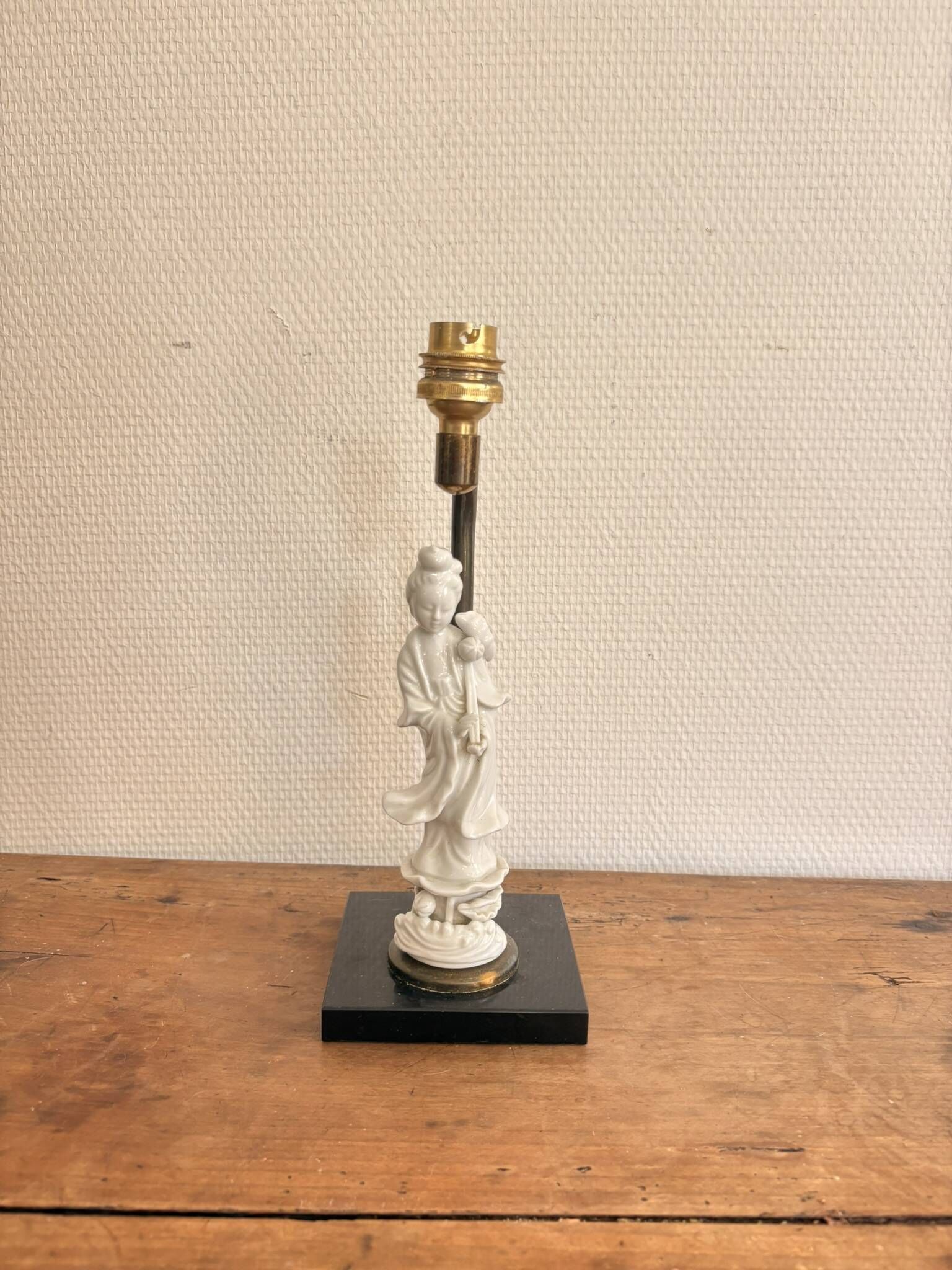 Ancient Guan Yin Lamp Base White Porcelain China Asian Goddess