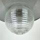 Industrial porcelain red enamel pendant light with ribbed clear glass, 1970s