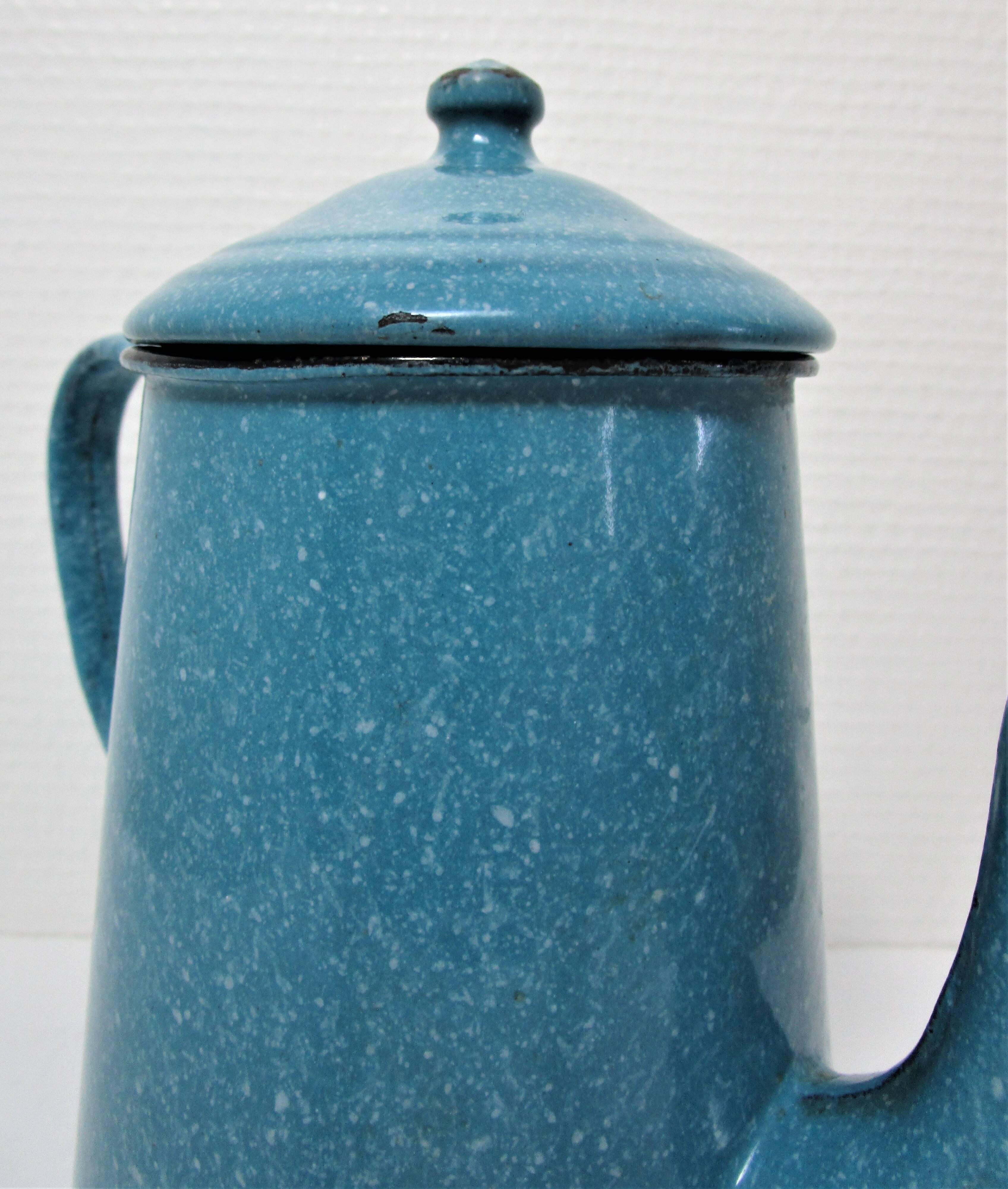 Mid-20th century speckled blue enameled sheet metal coffee maker