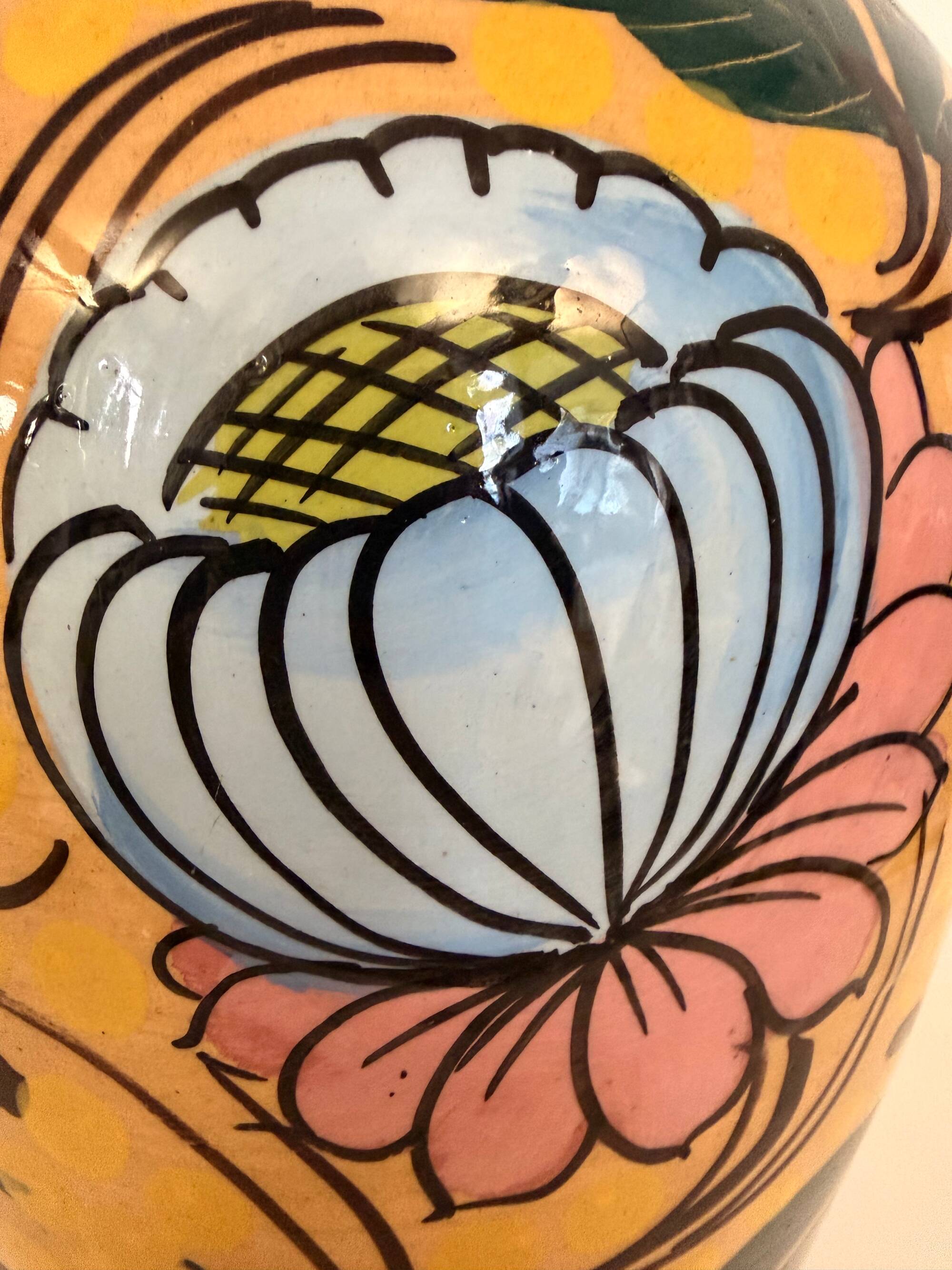 Art Deco Yellow Glazed Earthenware Vase with Futurist Floral Motifs, Italy
