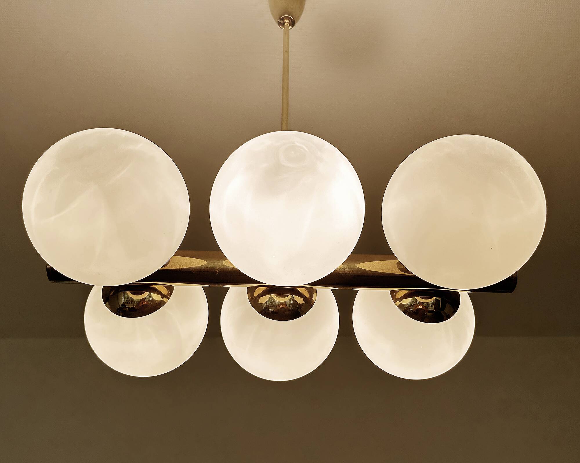 Vintage Glass Brass  Pendant Light, 1950s