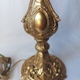 Antique gilded bronze lamp with engraved tulip medallion, 47 cm, interior decoration.