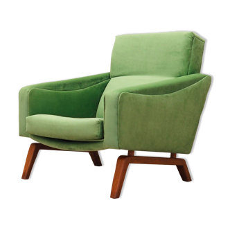 Fauteuil vert, design danois, années 1970, fabriqué au Danemark