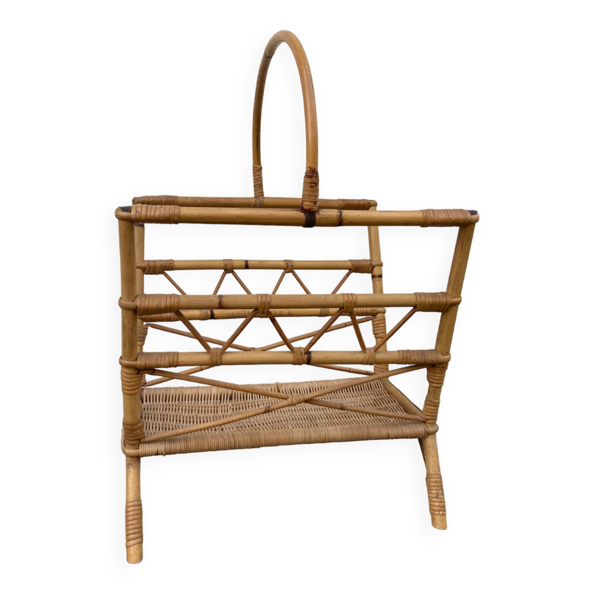 Vinyl holder in rattan and bamboo