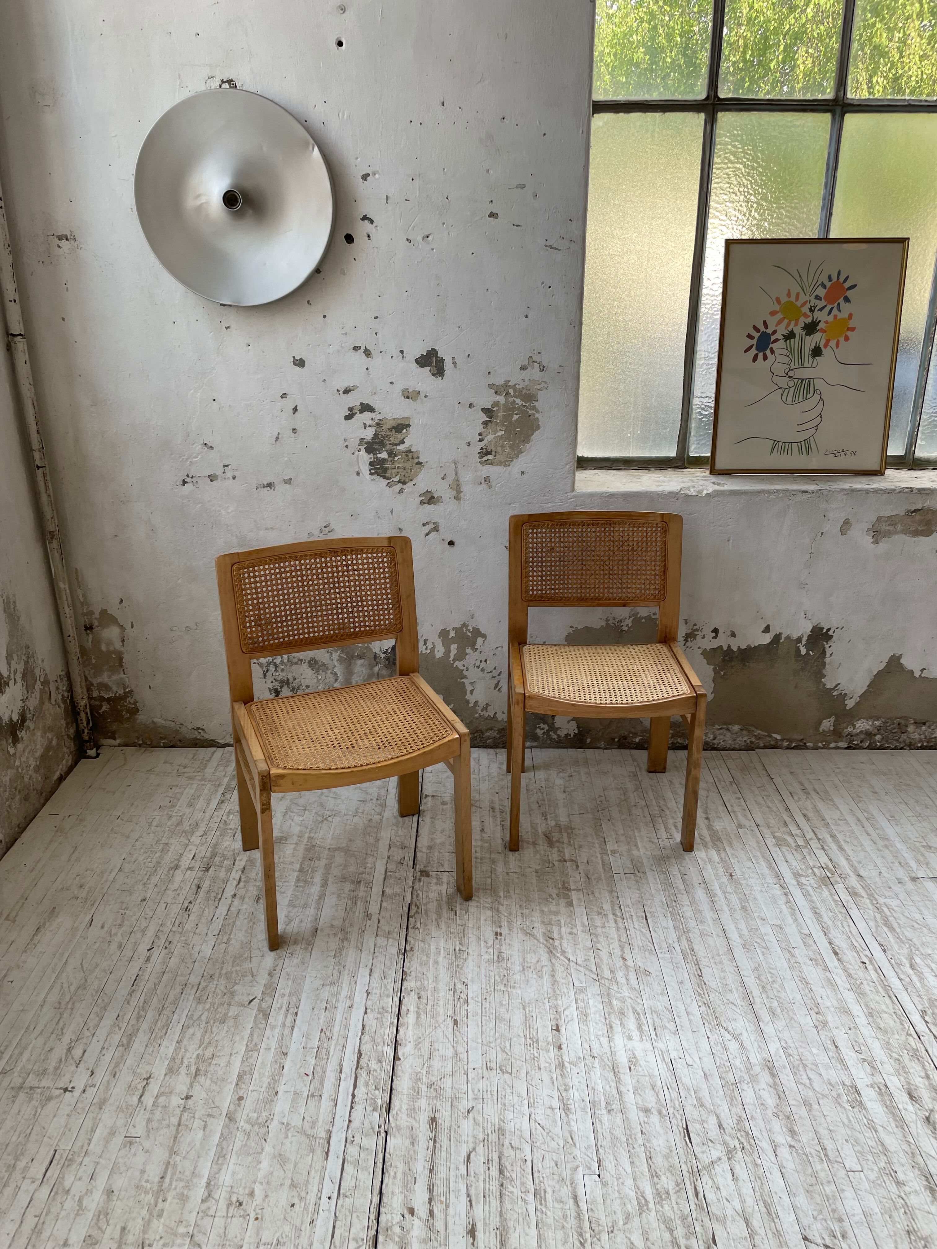 Pair of Baumann chairs beech and cannage