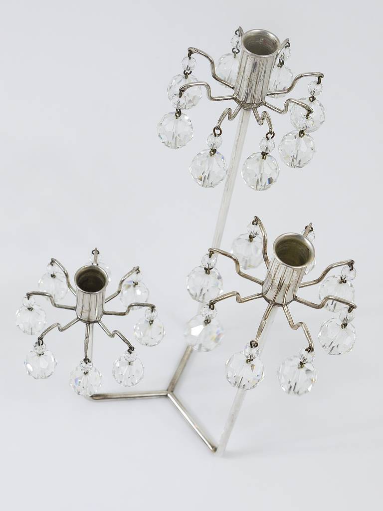 Silver-plated candlestick, faceted Swarovski crystals, Austria, 1960s