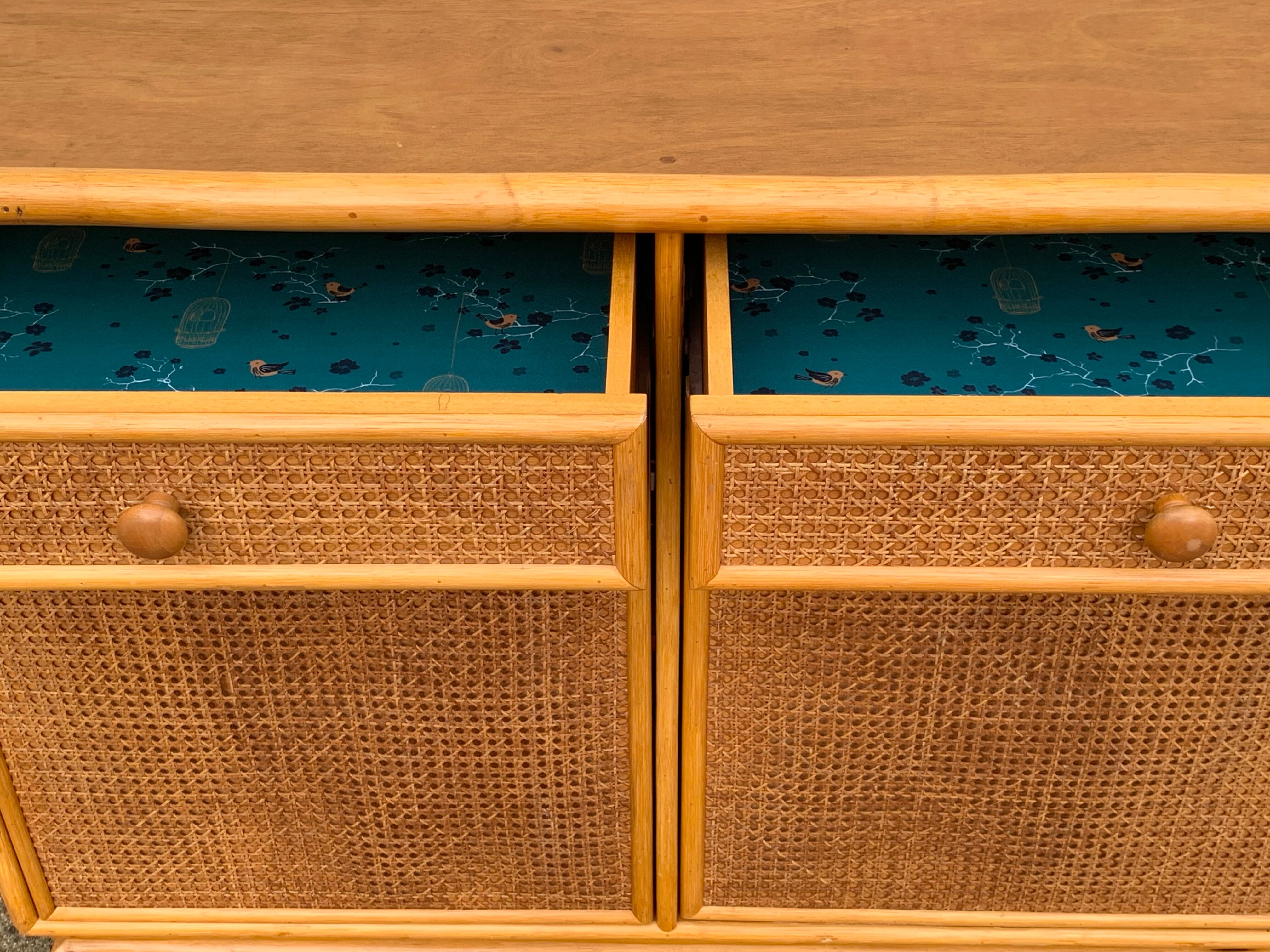 Vintage buffet in bamboo and cannage 1970