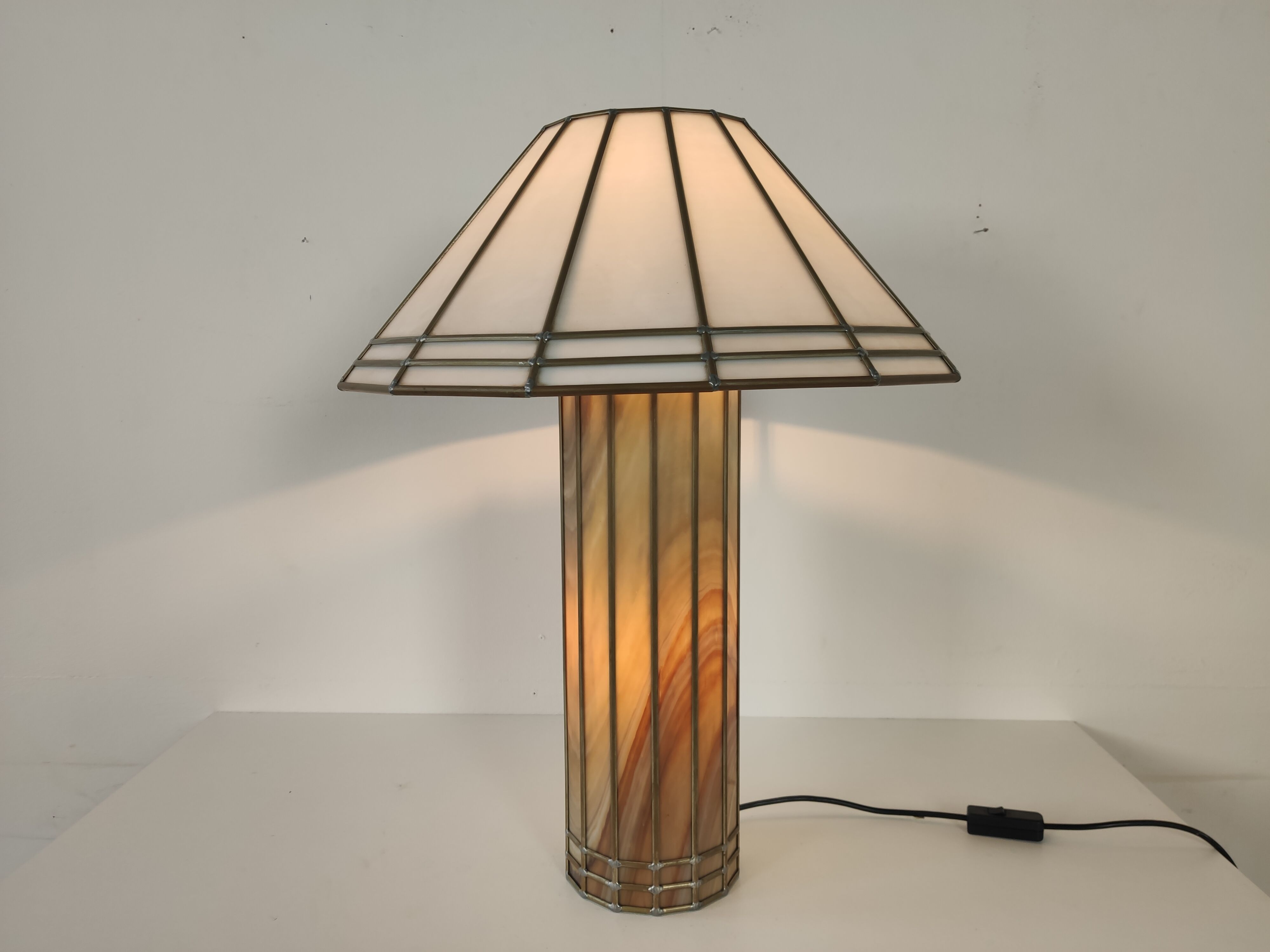 Vintage glass and metal lamp, 70s