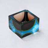 Vase/Cendrier Sommerso en verre d'art de Murano bleu et jaune, années 1970