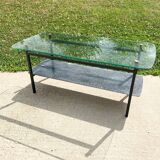 Table basse à 2 plateaux , verre et métal , des années 50'