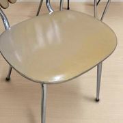 Set of 6 vintage fan-back dining chairs with beige leatherette upholstery