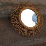 Vintage wicker and rattan mirror 36cm