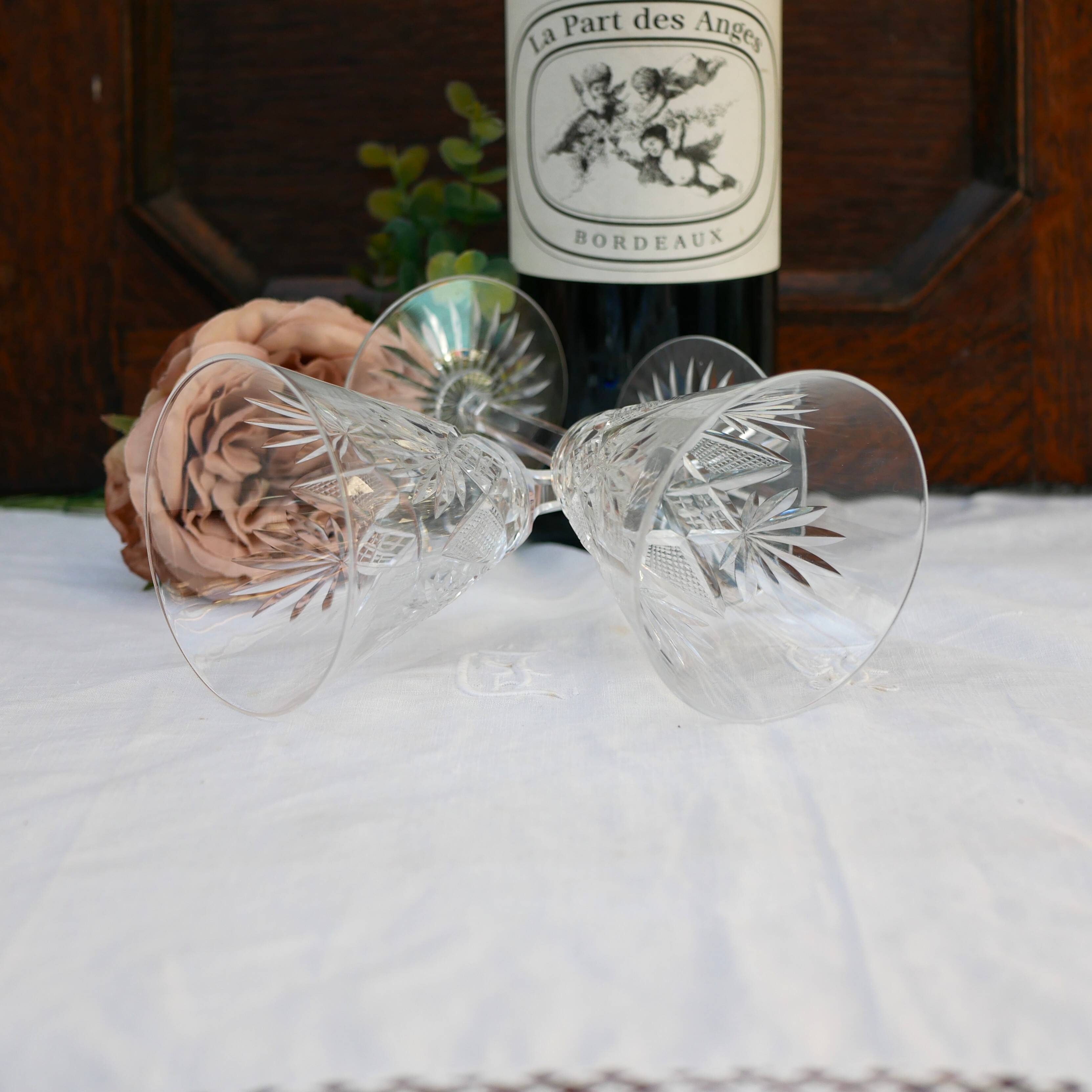 Two elegant crystal wine glasses