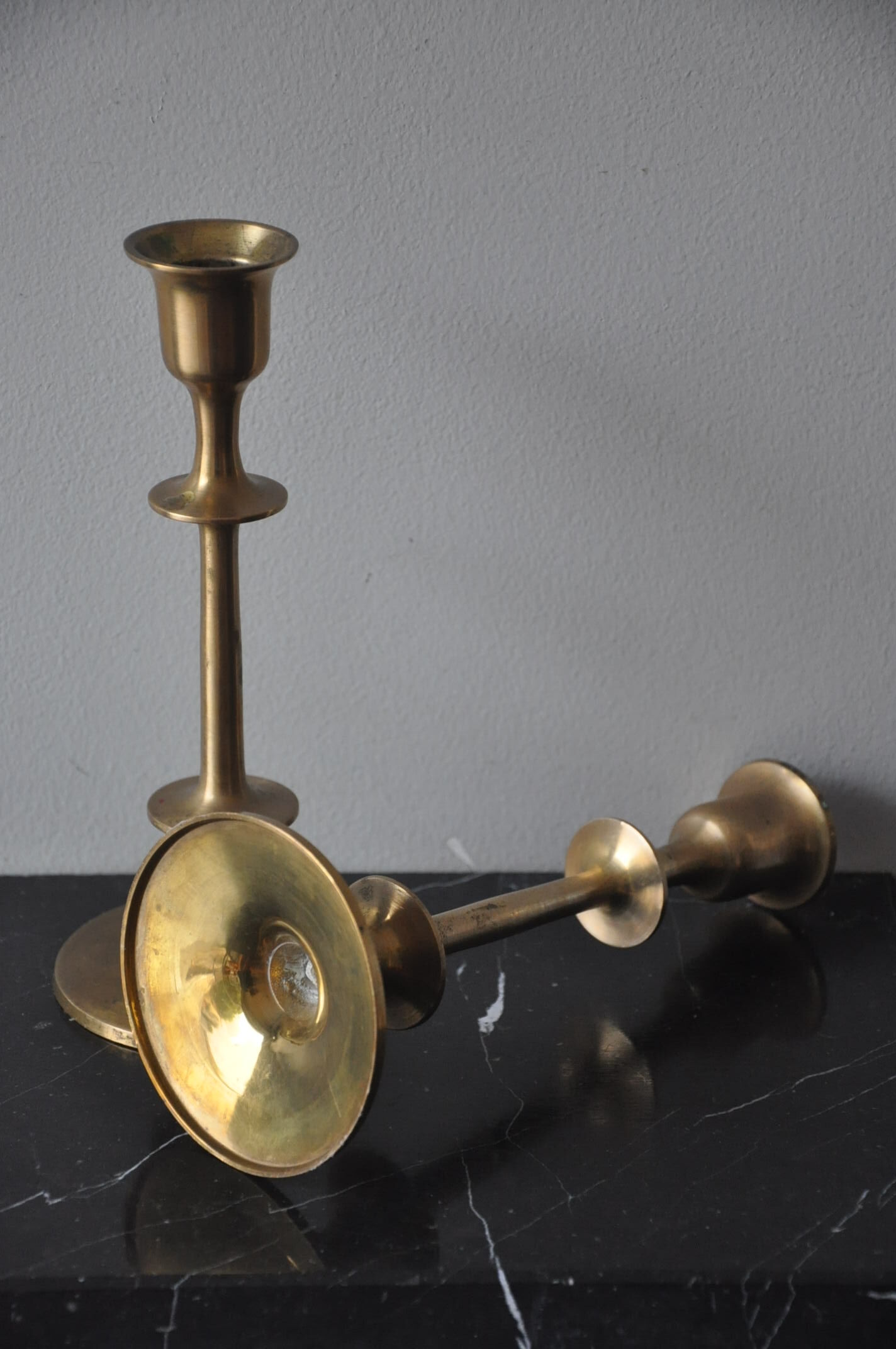 Pair of vintage Scandinavian brass candle holders