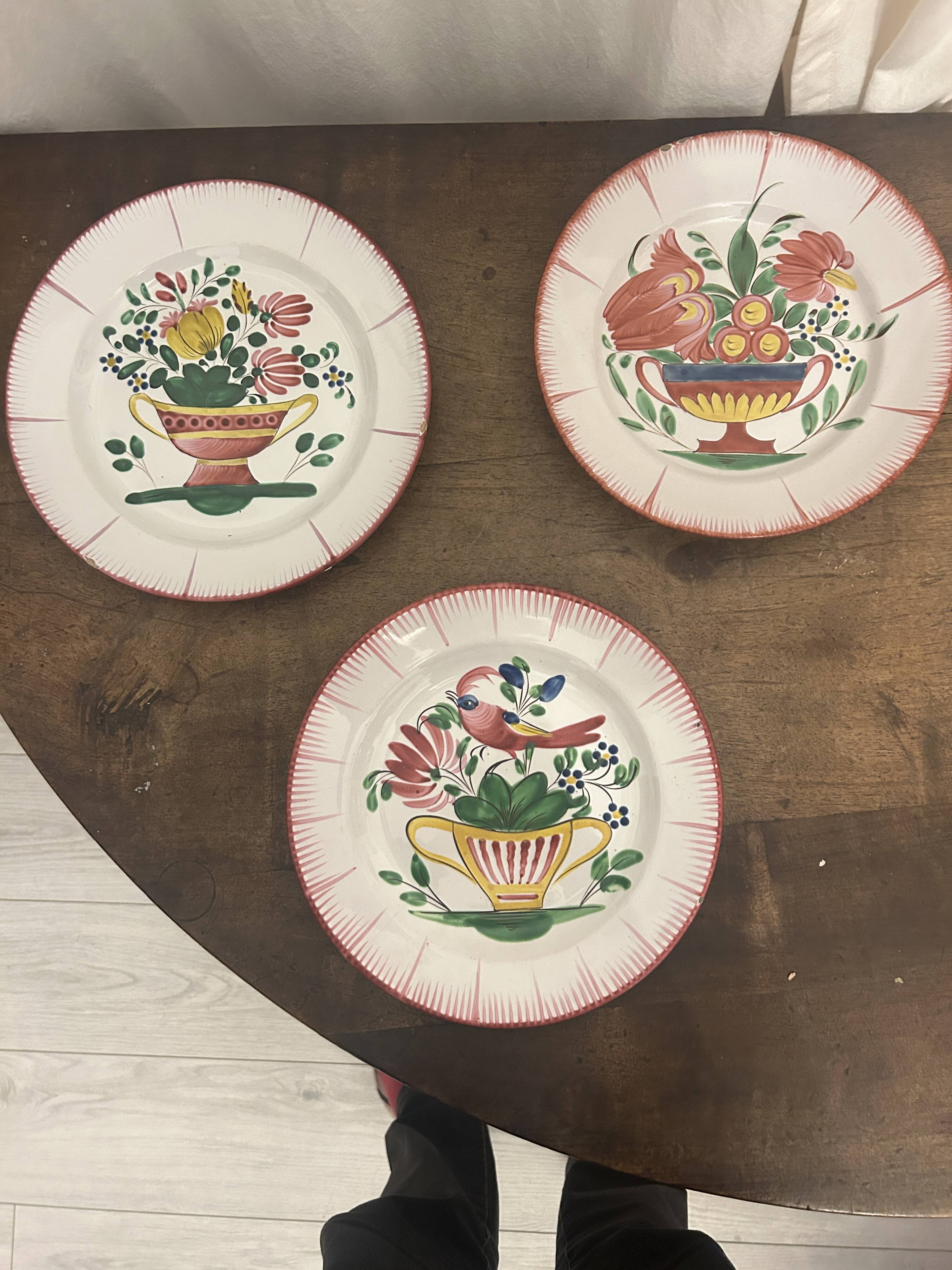 Three earthenware plates from Les Islettes, 18th century