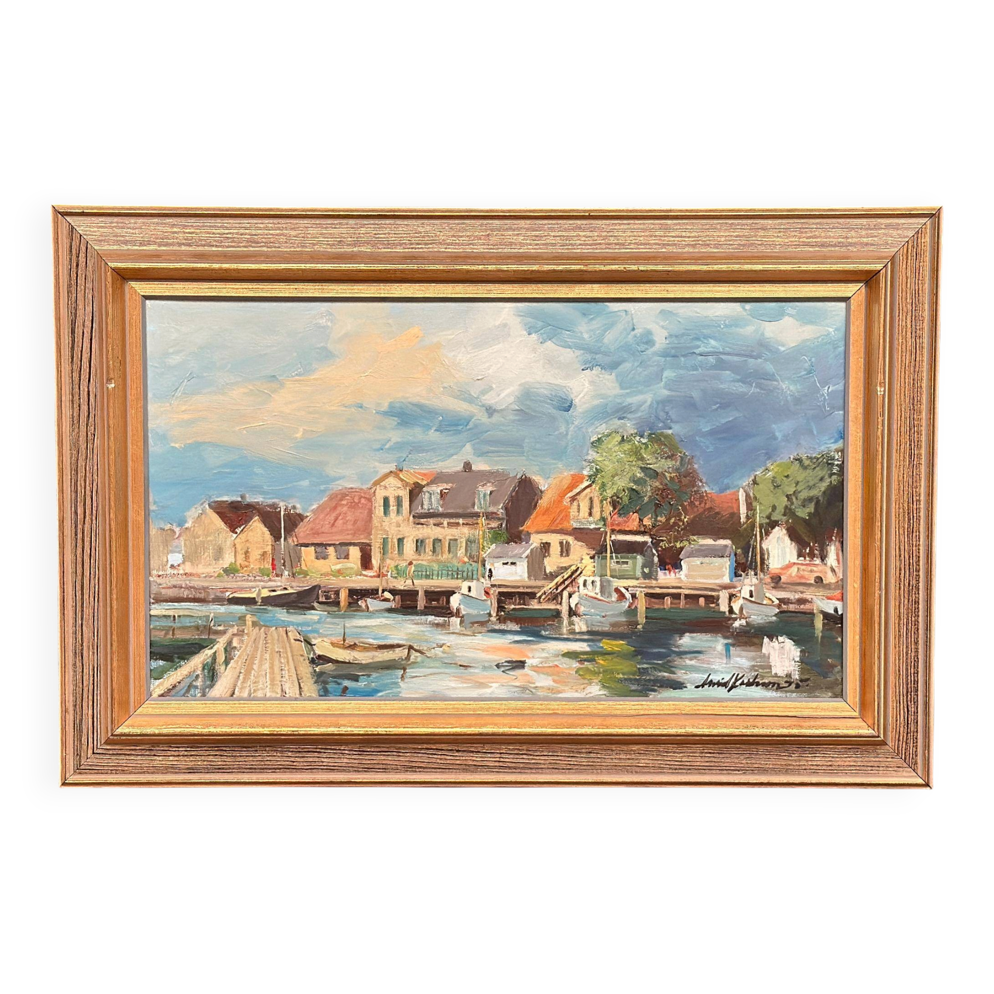 Original Swedish Oil On Canvas – “Helsingborg” By Arvid Karlsson – Dated 1975 – Vintage & Framed – 75 × 49 Cm (29.5" × 19.3")