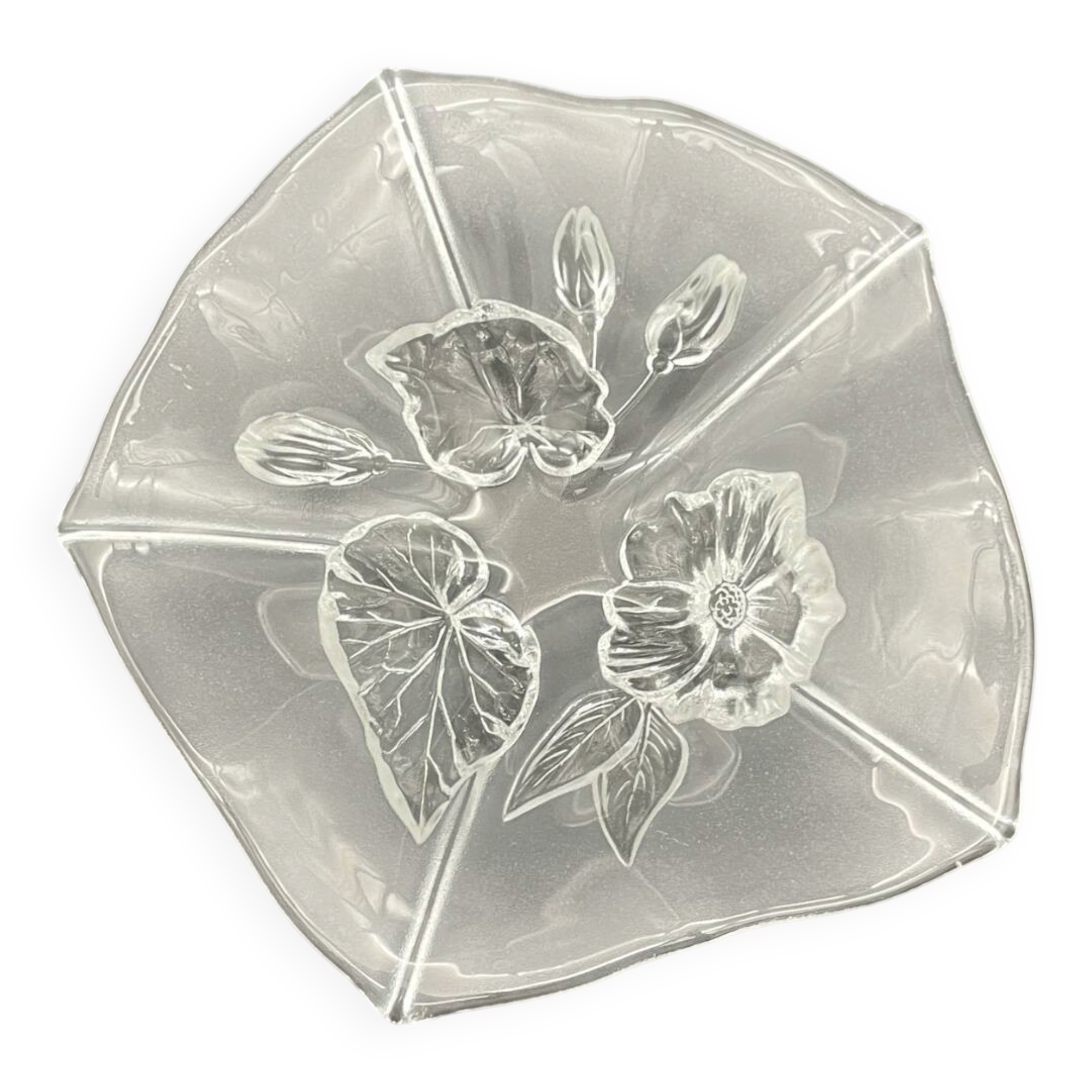 Small vintage glass bowl with flowers Walther Glas – Evita, Germany